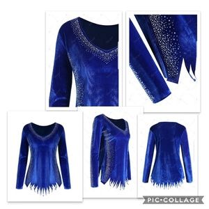 Rhinestone velvet fringed plus size top